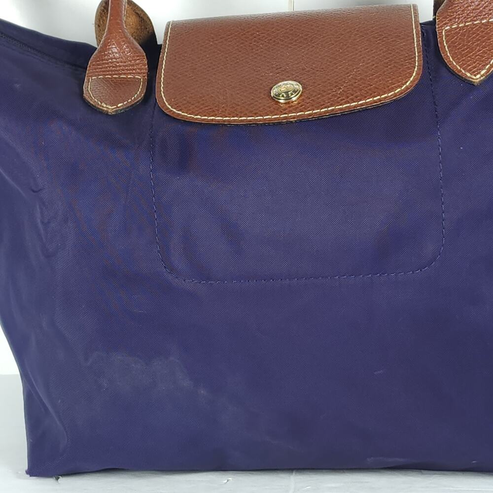 Longchamp Le Pliage Eggplant Nylon Medium Top Handle Travel Tote Purse Handbag - Picture 15 of 16